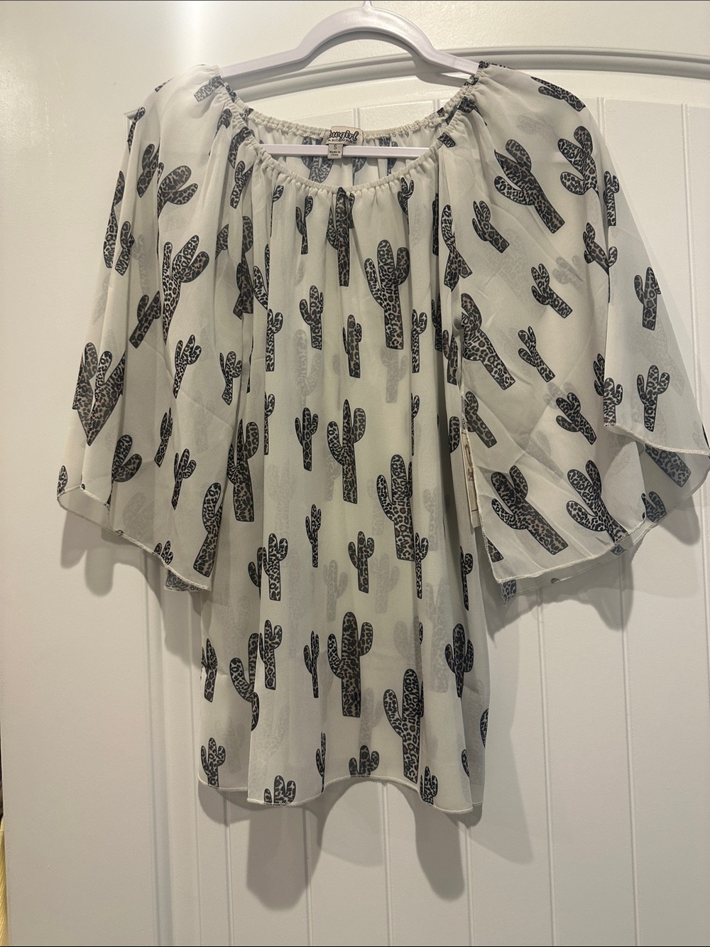 Cactus Print Sheer Blouse - Black on White